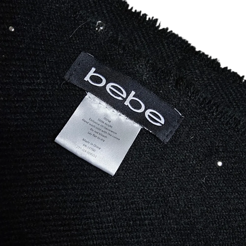 Vintage Bebe Black Studded Scarf with Rhinestone Logo